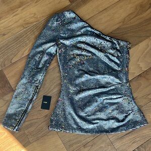 Maje Argent sequin metallic one shoulder ruched top Sz.1 ( XS-S)
